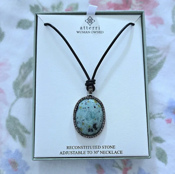 Atterri🛬 Reconstituted Stone on a Black🖤 Waxed Cord Necklace - NIB - Picture 6 of 16